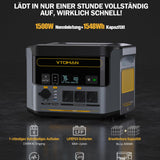 VTOMAN FlashSpeed 1500 Tragbare Powerstation 1548Wh mit 400W Solarpanel, LiFePO4 Solargenerator, 230V/1500W AC Ausgang/Eingang, Schnelle Vollladung in 1 Stunde für Zuhause, Angeln, Camping